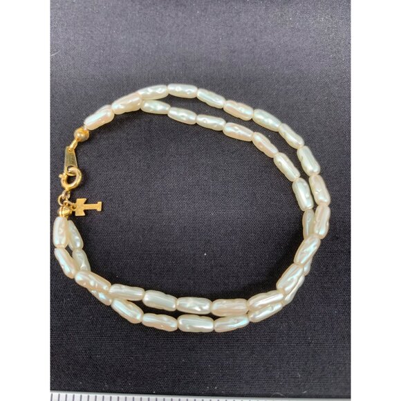 Trifari Womans Rice Pearl Duel 7" Bracelet Jewerly - Picture 1 of 5